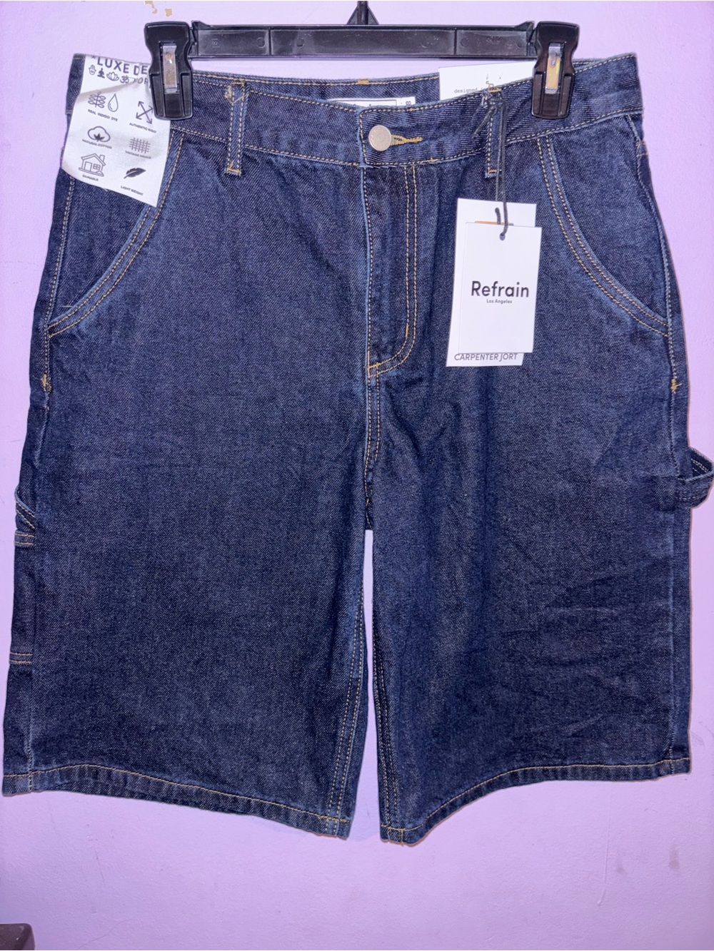 Womens Dark Blue Carpenter Jean Shorts